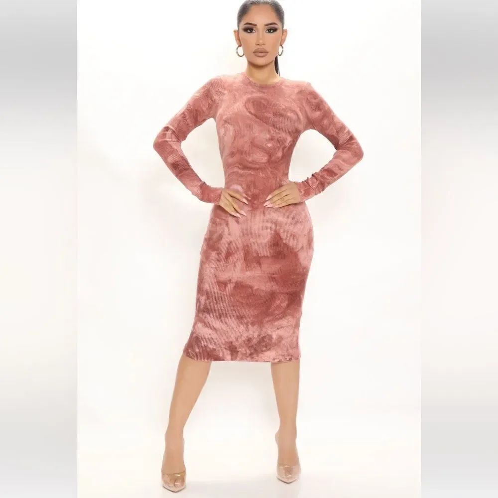 All Weekend Long Ribbed Midi Dress - Rust/Combo